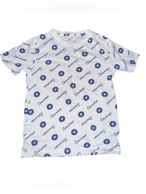 Converse White Tee with Blue Logo Print All-Over size small